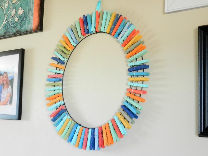Recycle clothes pins wreath