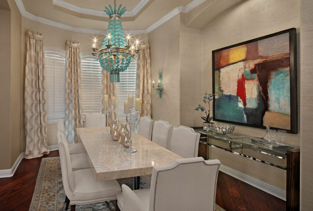 Turquoise and cream dining room 1024x692