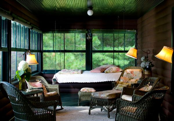 Black furnished porch hanging bed