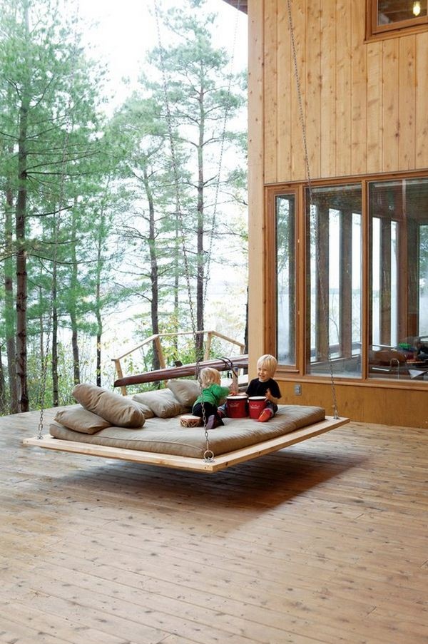 Huge swing bed on porch
