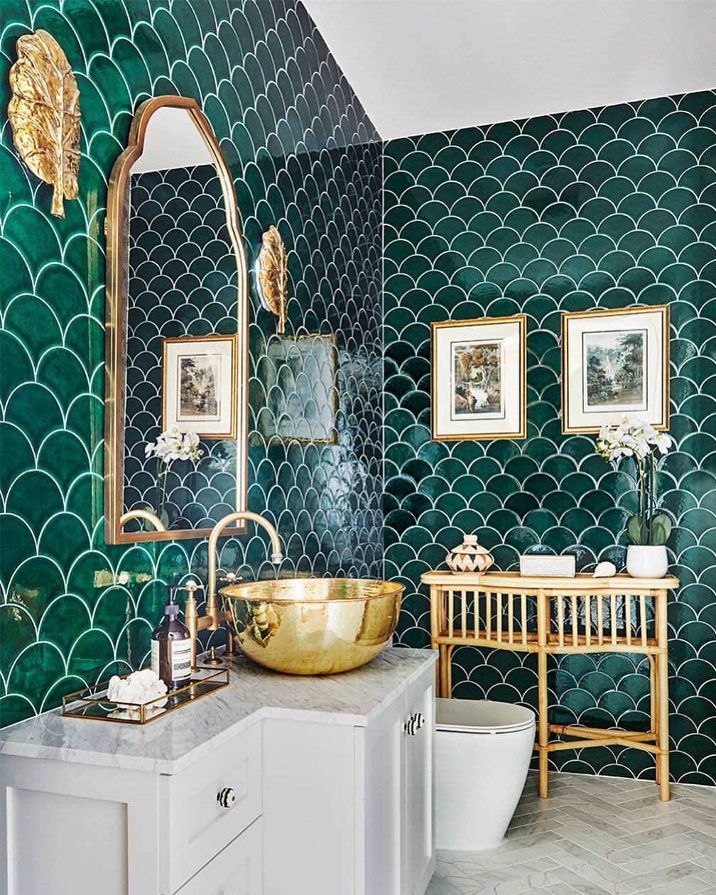 Beautiful fish skin tiles green