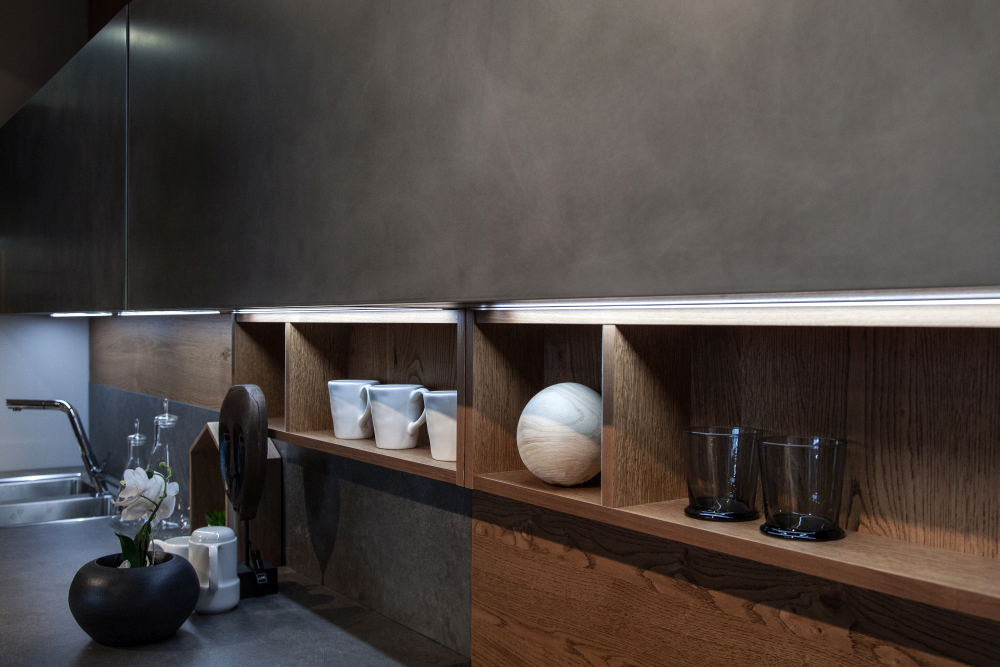 Hidden Function Seamless Form Kitchen Design open space shelving