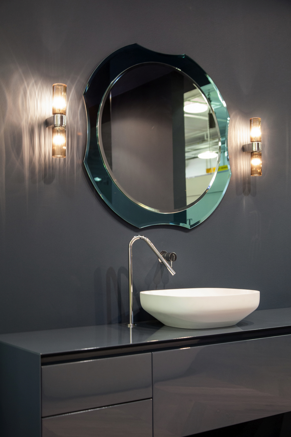 Elegant Vanity with Statement Mirror and Mood Lighting