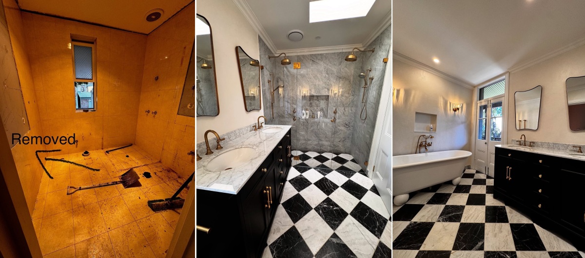 Black white floor bathroom renovation