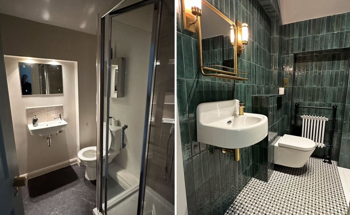 Small bath renovation turned into a green decor