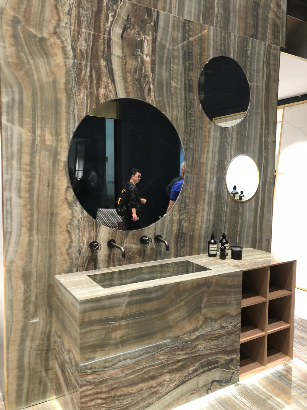 Stone Block Vanity with Open Shelves