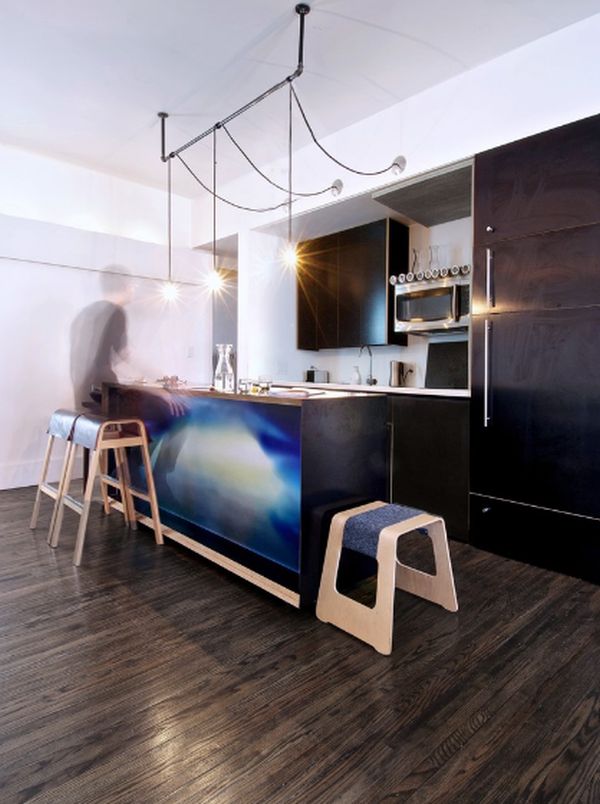 small kitchen with black cabinets