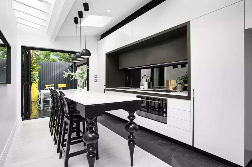 Black and white kitchen layout