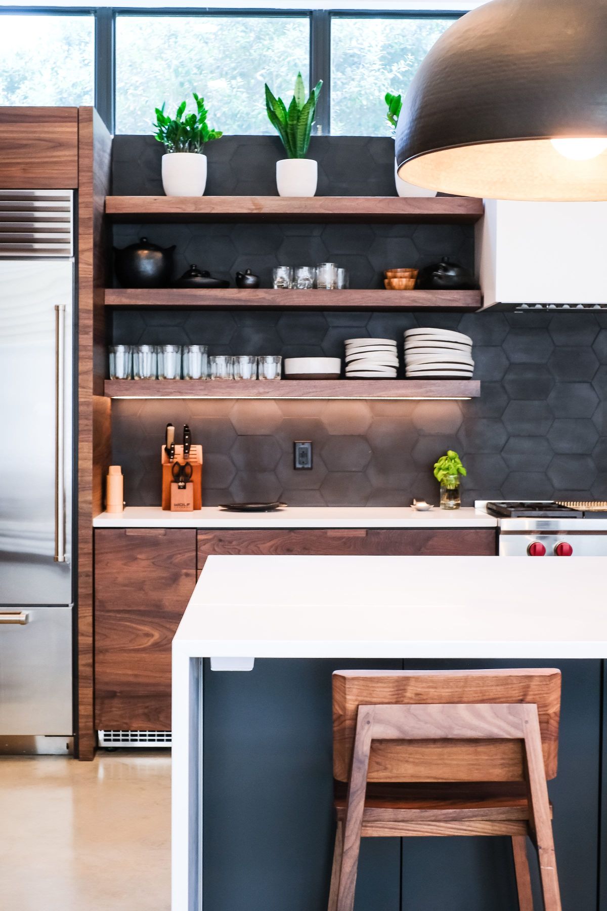Black hexagon backsplash