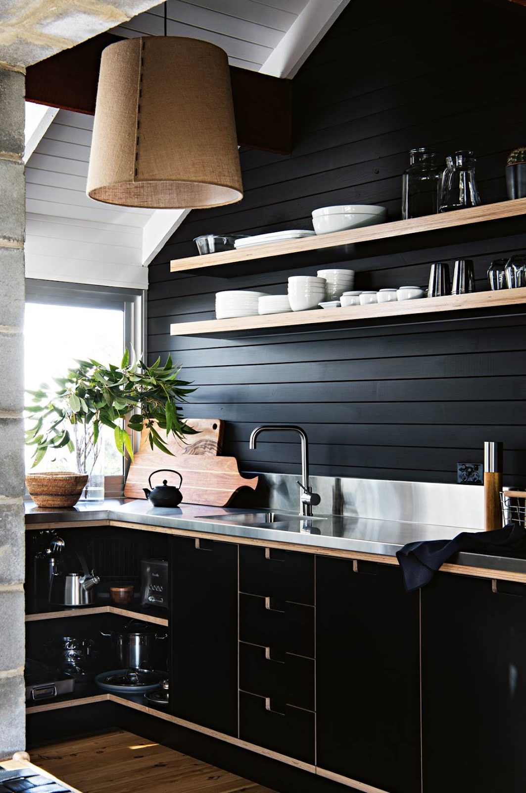 Black shiplap backsplash