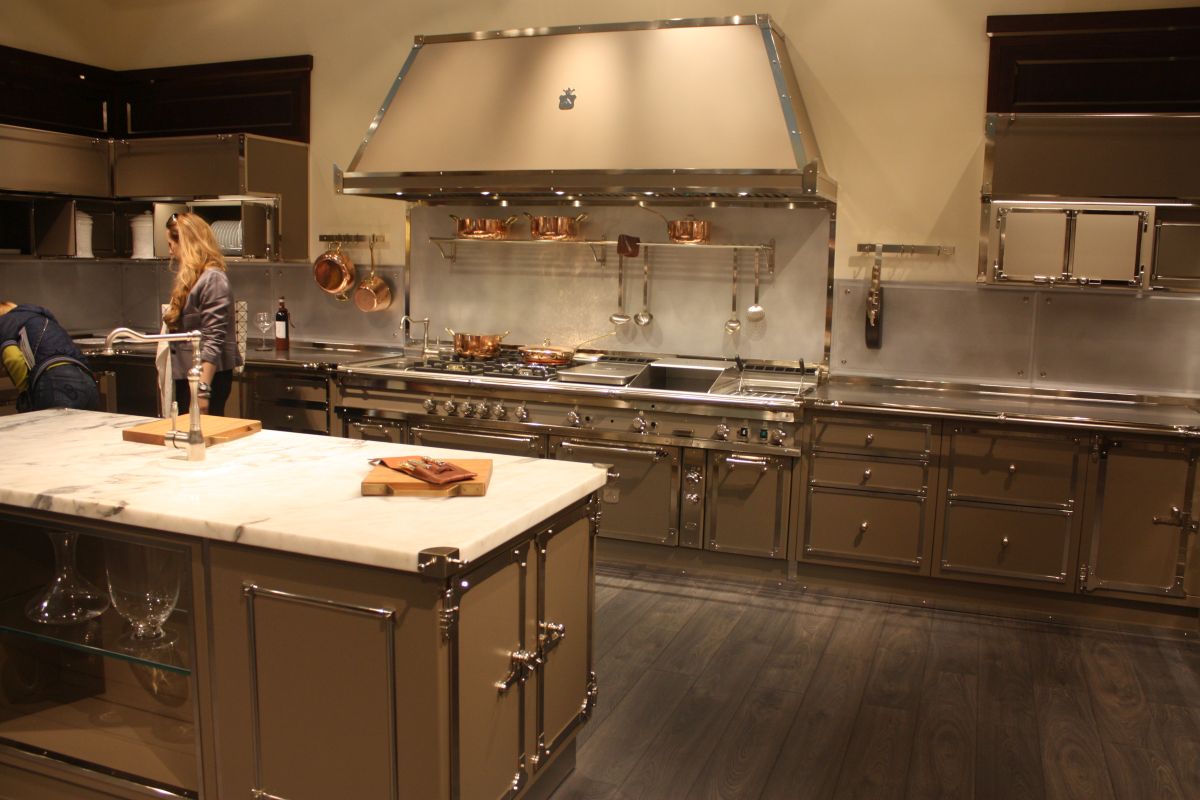 Taupe and Stainless Steel Kitchen Cabinets