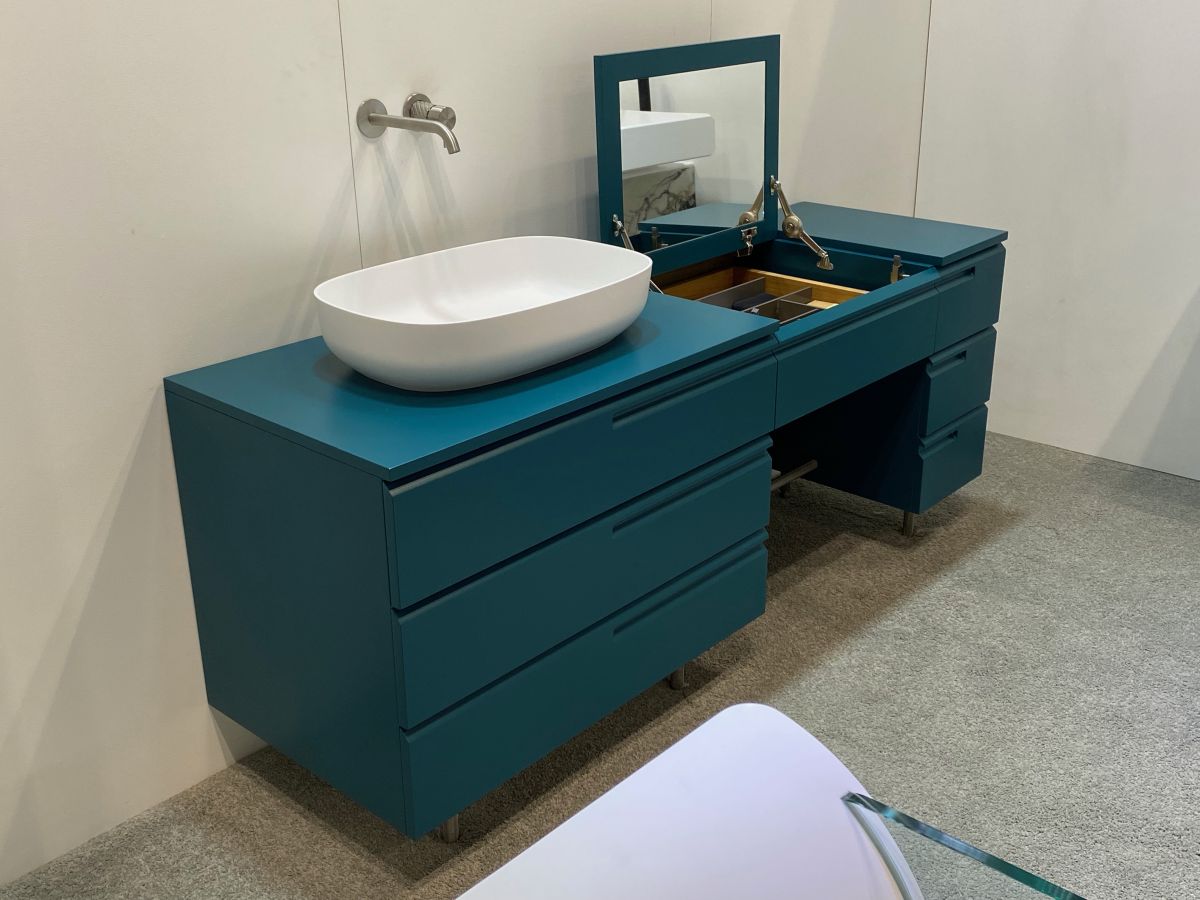 Teal Vanity with Integrated Makeup Station
