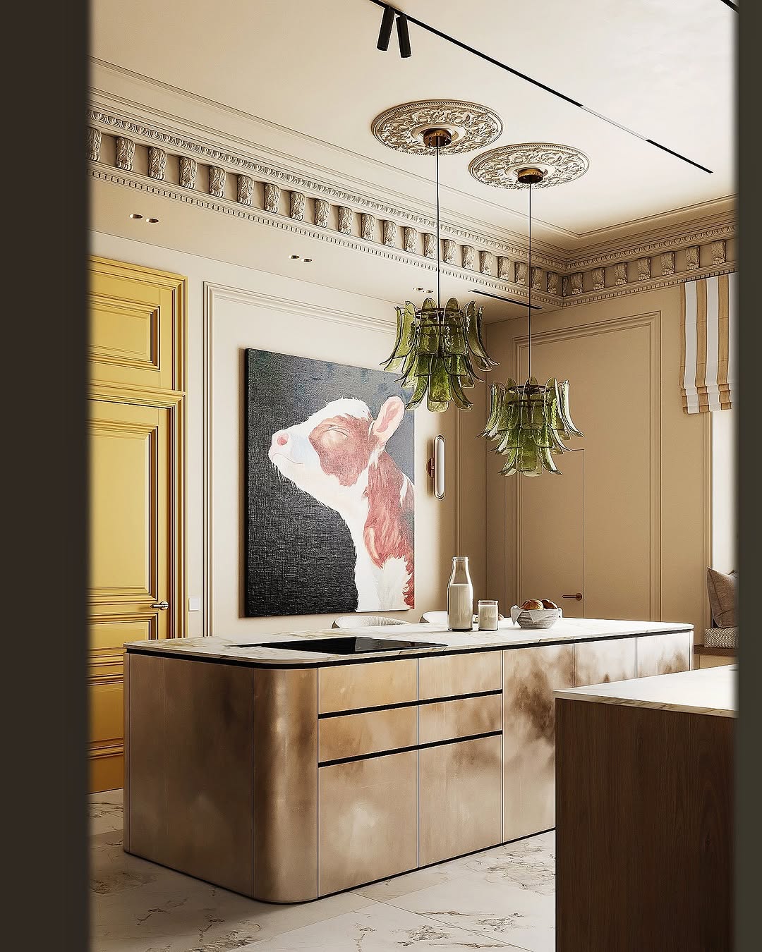 Elegant kitchen rounded cabinets and countertop