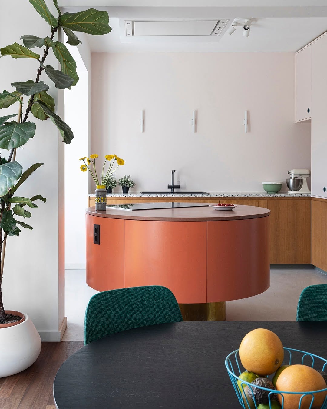 Modern orange round kitchen island