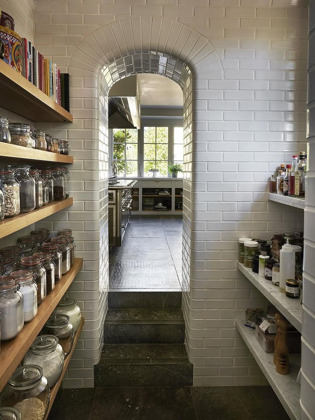 Brick Arch Pantry with Deep Shelves