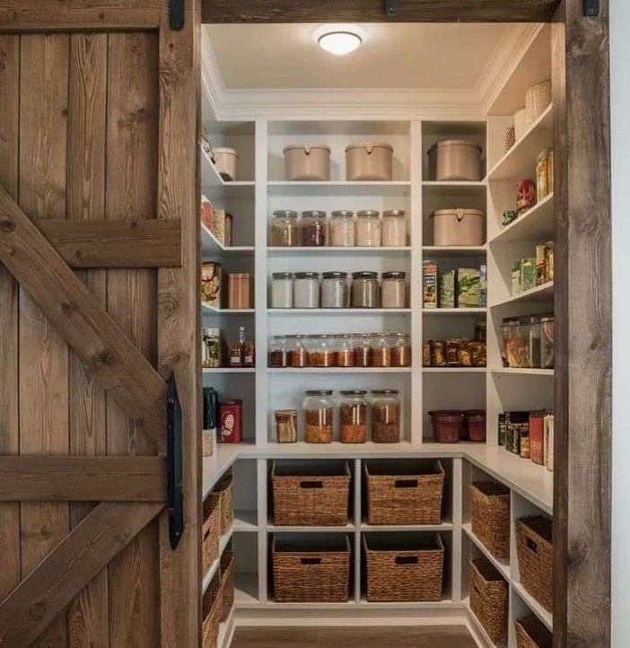 Farmhouse Pantry with Woven Baskets