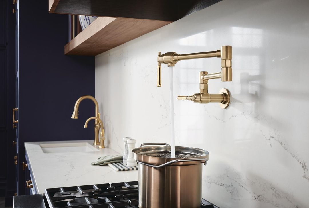 Marble Statement Wall With Brass Pot Filler