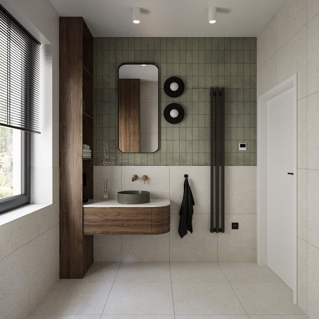 Minimal Bath with Green Tile Accent