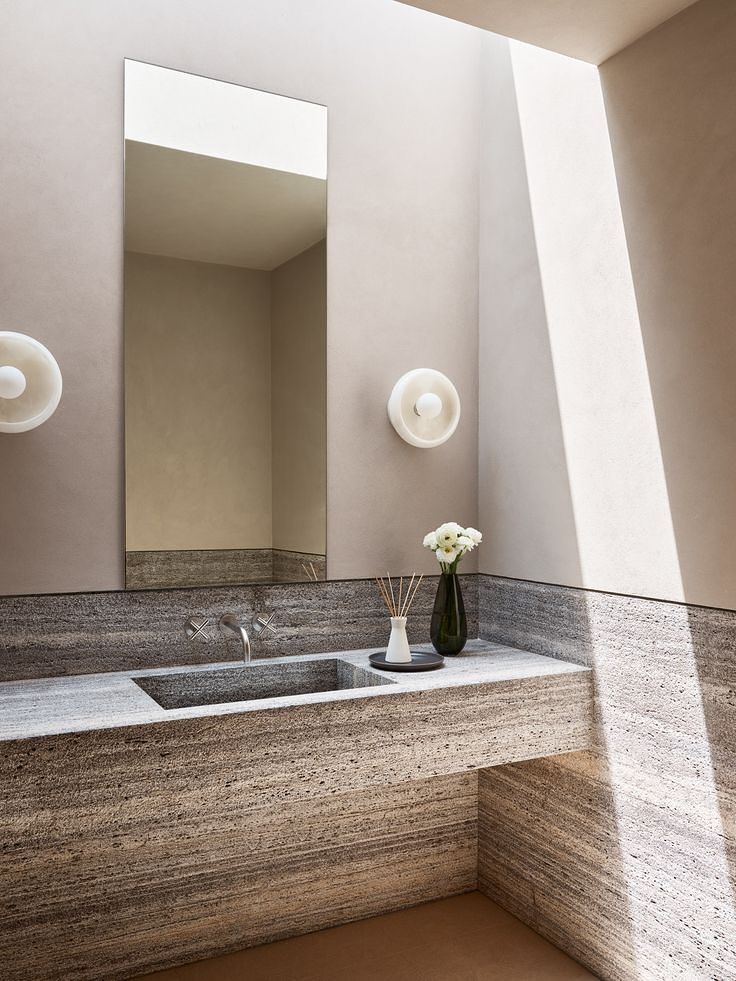 Minimal Stone Vanity with Skylight