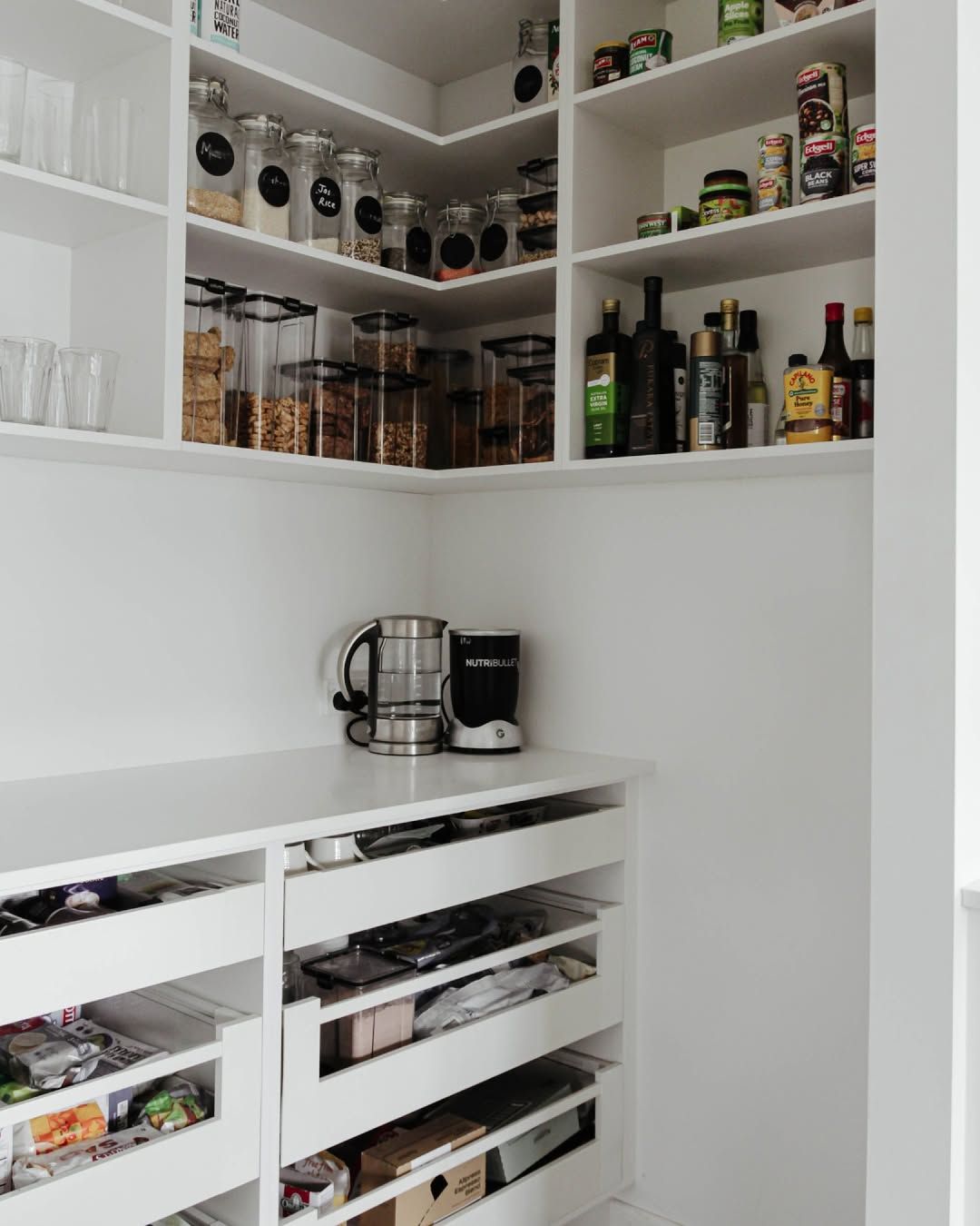 Minimal White Pantry with Drawer Storage