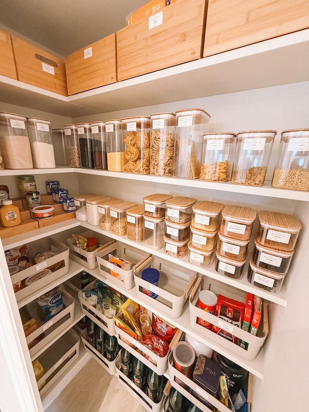 Modern Pantry with Bamboo Containers lids