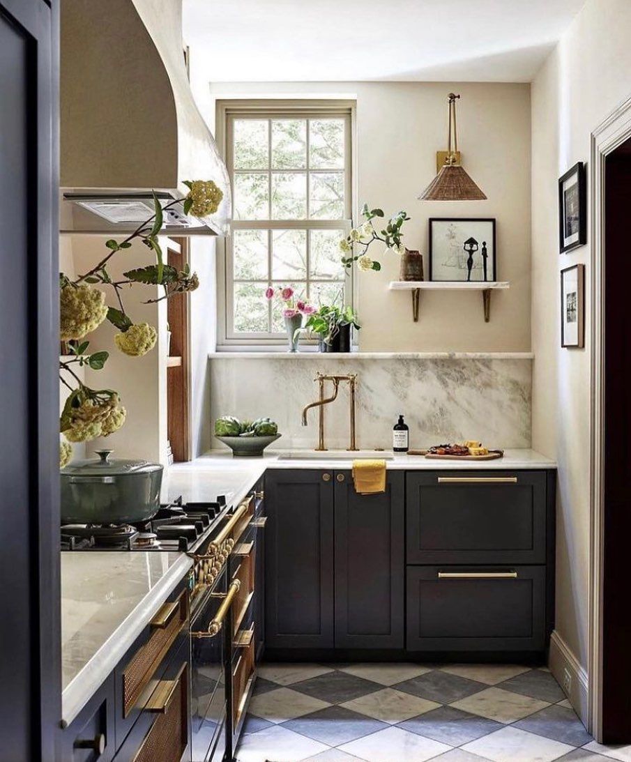 Narrow Classic Kitchen with Elegant Details