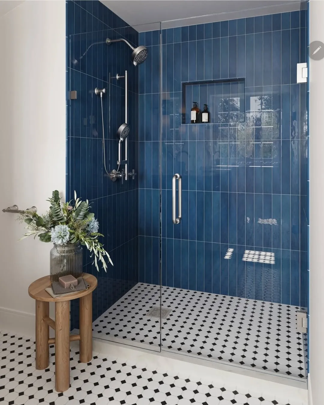 Navy Tile Walk In Shower