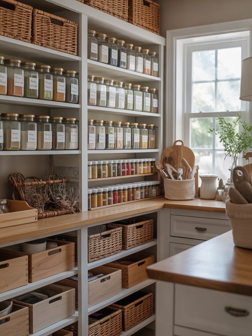 Pantry with Full Label System and Wood Counters