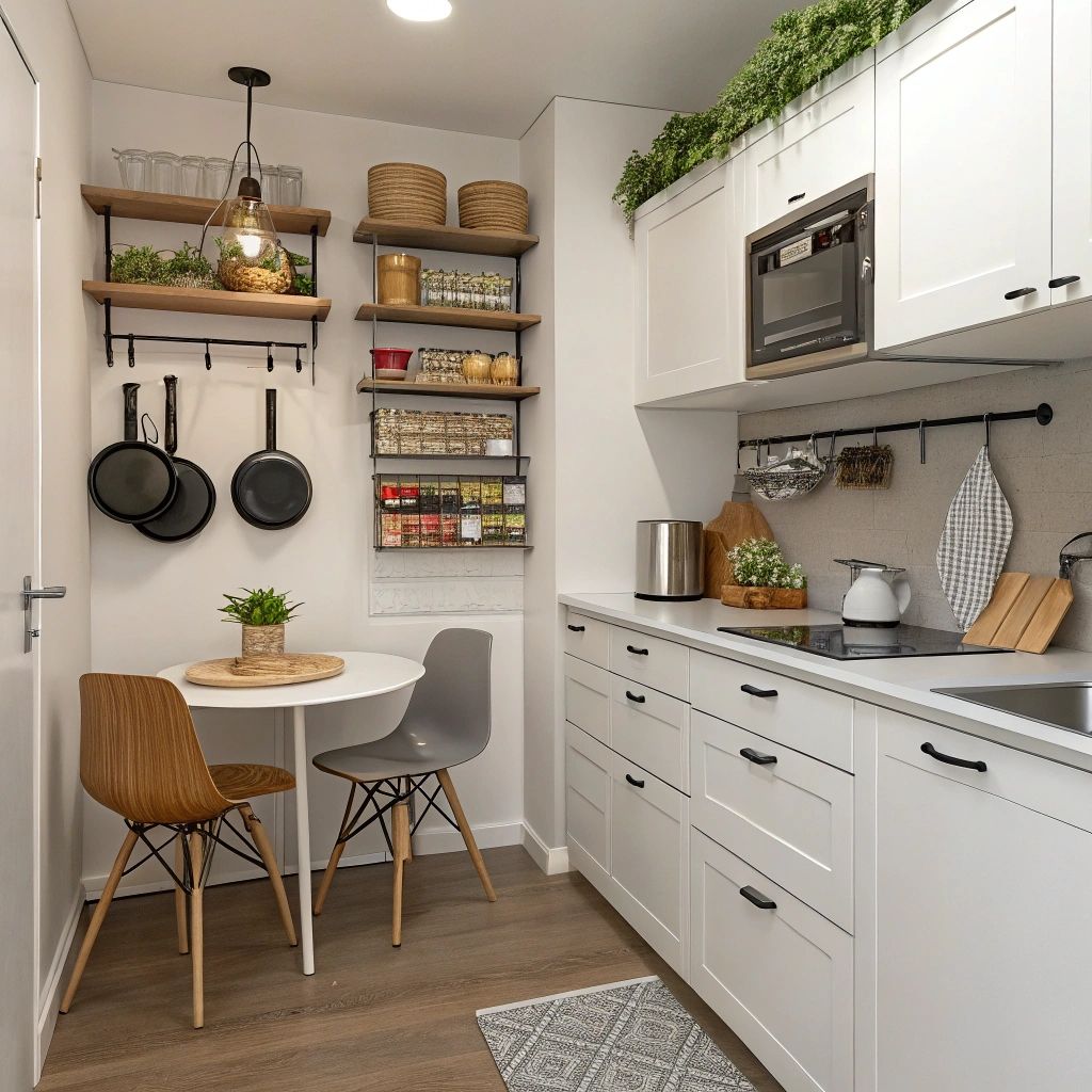 Small Organized Kitchen with Open Shelving