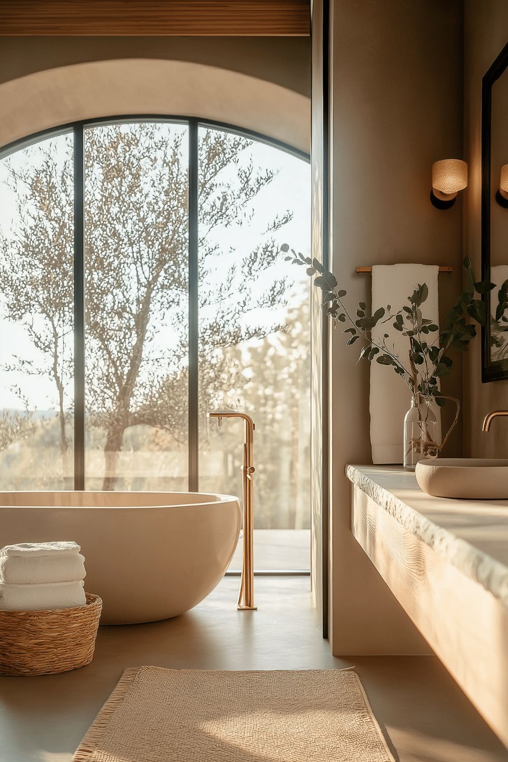 Soft Neutral Bath with Arched Window