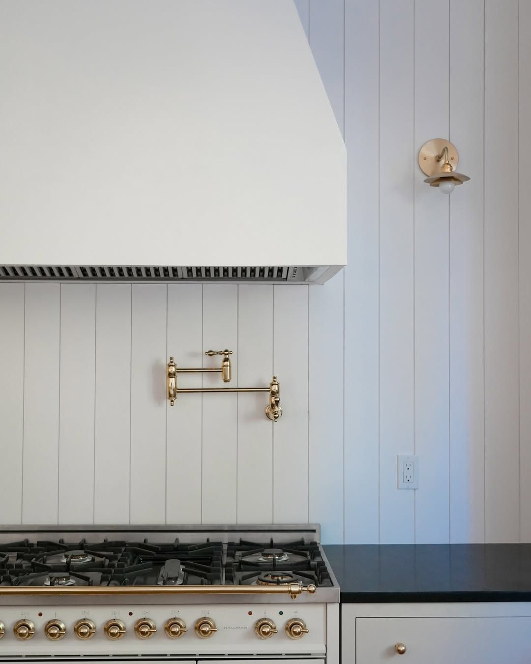 Vertical Paneling With Brass Pot Filler
