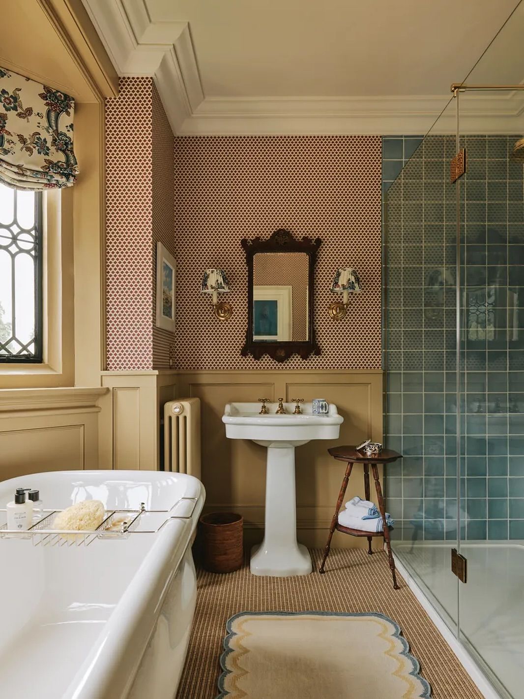 Vintage Bath with Patterned Walls